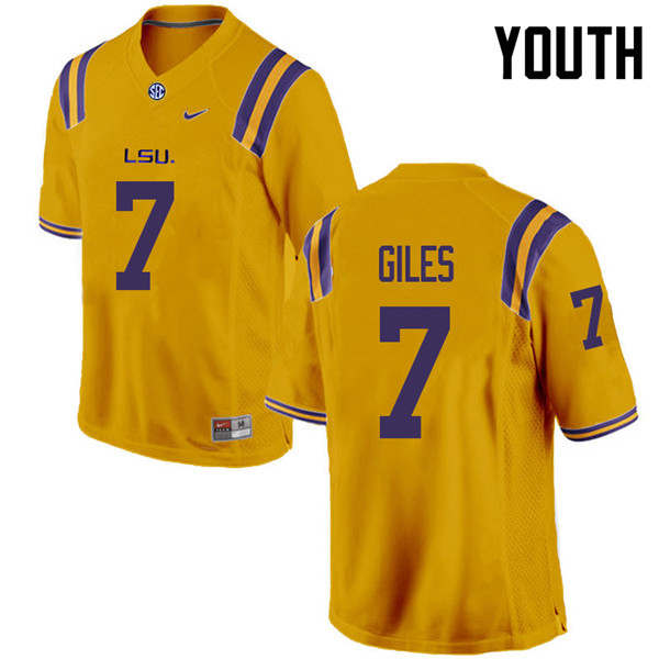 Youth #7 Jonathan Giles LSU Tigers College Football Jerseys Sale-Gold - Click Image to Close
